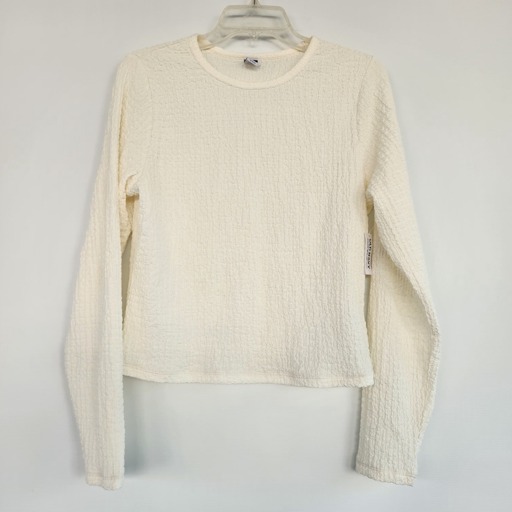 Old Navy Women's Ivory Textured Long Sleeve Top L